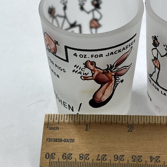 Vintage Hazel Atlas Shot Glasses Frosted Say When Rabbits Jackasses Set Of 3 - Picture 14 of 14